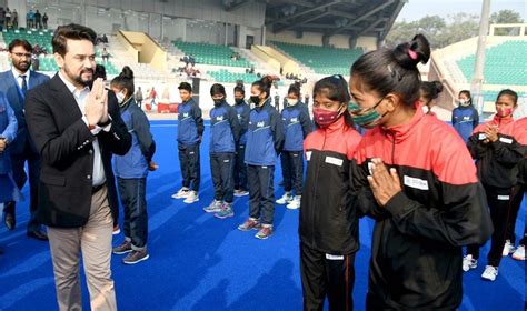 Anurag Singh Thakur interacts with hockey players - The Canara Post