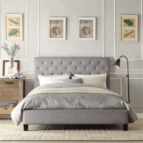 Modern Upholstered Diamond Tufted Gray Fabric Queen Headboard Platform