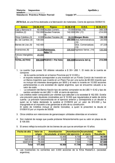 Simulacro Primer Parcial Impuestos Materia Impuestos Apellido Y