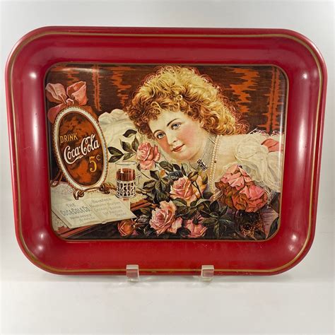 Vintage Coca Cola Metal Serving Tray The Girl With The Red Roses