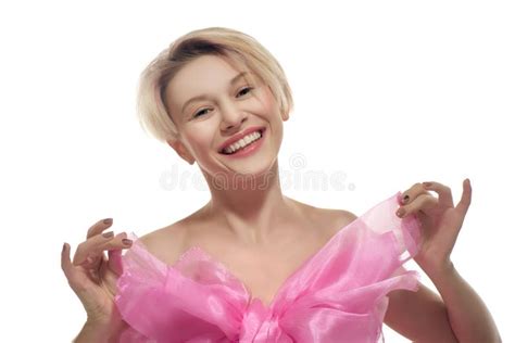 Blonde Naked Woman In Big Pink Bow Stock Photo Image Of Caucasian