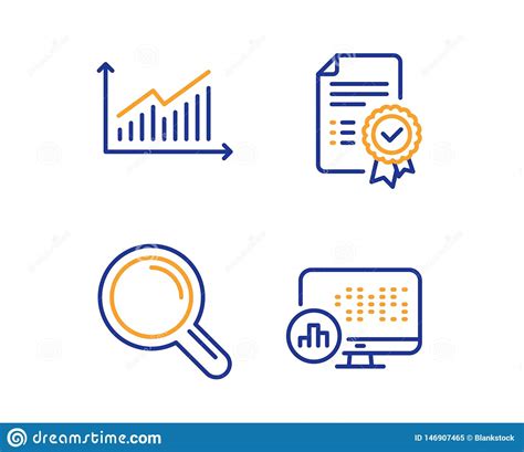 Graph Certificate And Research Icons Set Report Statistics Sign