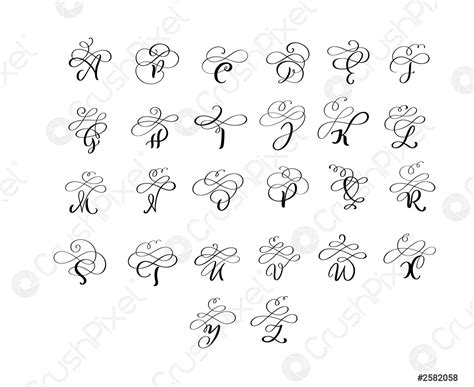 Vector Hand Drawn Calligraphic Flourish Letters Monogram Or Logo