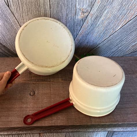 Vintage Enamel Double Boiler Pot Pan Inch Pot Bowl W Handle Etsy