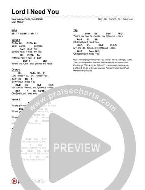 Lord I Need You Chords Pdf Matt Maher Praisecharts