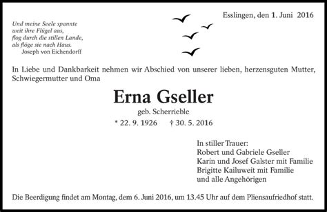 Traueranzeigen Von Erna Gseller Zeit Des Gedenkens De