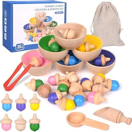 Amazon Wooden Acorns Counting Sorting Kit Unfinished Wood Set