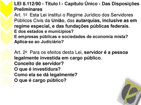 Regime JurÍdico Dos Servidores PÚblicos Lei 8 112 90 Aula 01 Ppt