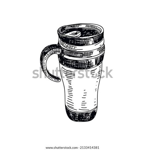 Thermo Mug Hand Drawn Black White Stock Vector Royalty Free