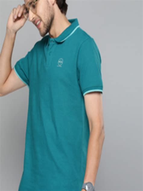 Buy Mast Harbour Men Turquoise Blue Polo Collar Pure Cotton T Shirt