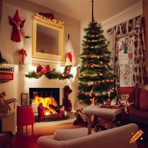 Cozy Christmas Living Room With Fireplace And Decorated Tree On Craiyon