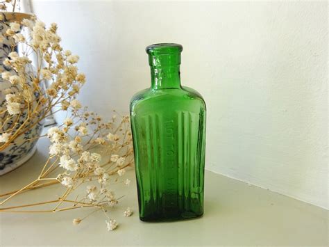 Antique Green Poison Bottle 2 Oz Rectangular Not To Be Taken Ribbed