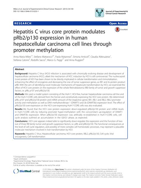 PDF Hepatitis C Virus Core Protein Modulates PRb2 P130 Expression In