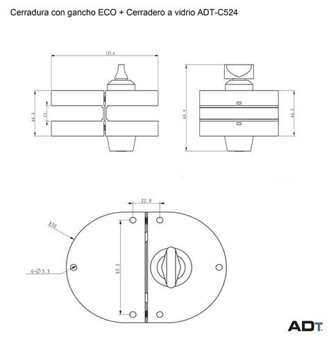 Cerradura Con Gancho ECO Cerradero A Vidrio ADT C524 ADETEC