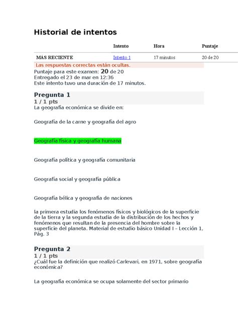 Tp Geograf A Econ Mica Historial De Intentos Intento Hora Puntaje