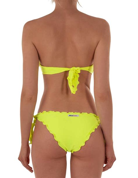 Bikini Fiori Fascia Frou Frou Con Slip O Brasiliana Giallo Fluo