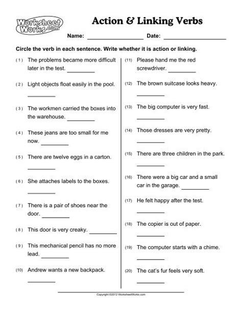 Verbs Linking And Helping Assignments English Docsity Worksheets