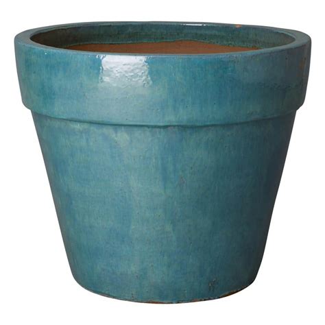 Emissary Flower In D X In H Teal Ceramic Round Planter With