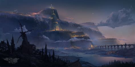 Ryan Lowe Digital Art Fantasy Art Windmill Ruins Fantasy City Wallpaper