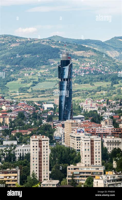 Aerial View From Vraca Memorial Park On Sarajevo City With Avaz Twist