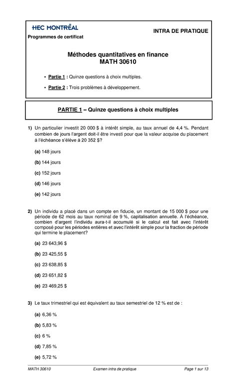 Examen Intra De Pratique Intra De Pratique Programmes De