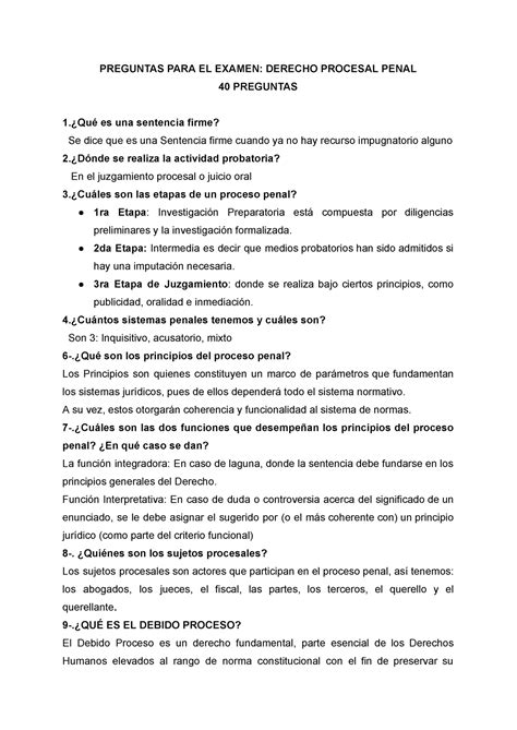 Preguntas Para El Examen Procesal Penal Preguntas Para El Examen