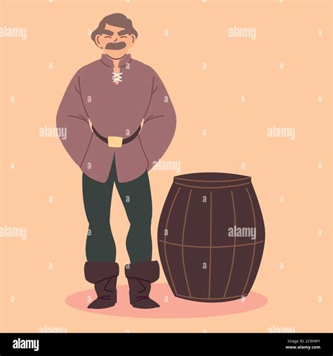 Man Medieval Peasant Character Medieval Era Vector Illustration Design