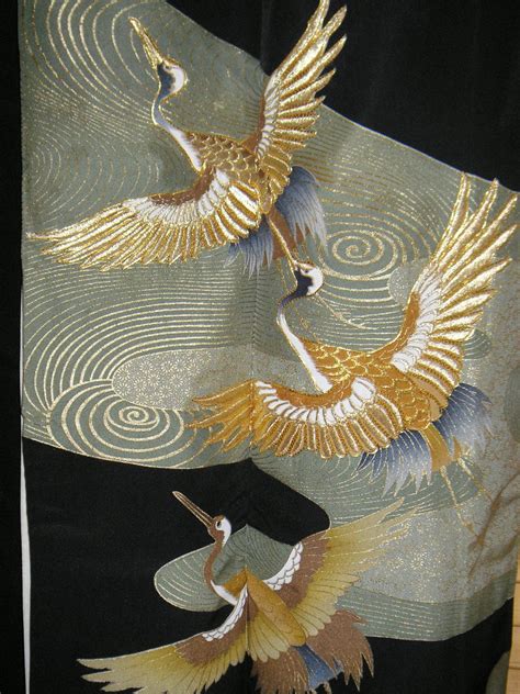 Art Golden Cranes Tomesode Kimono Gorgeous Kinsai Etsy Japanese