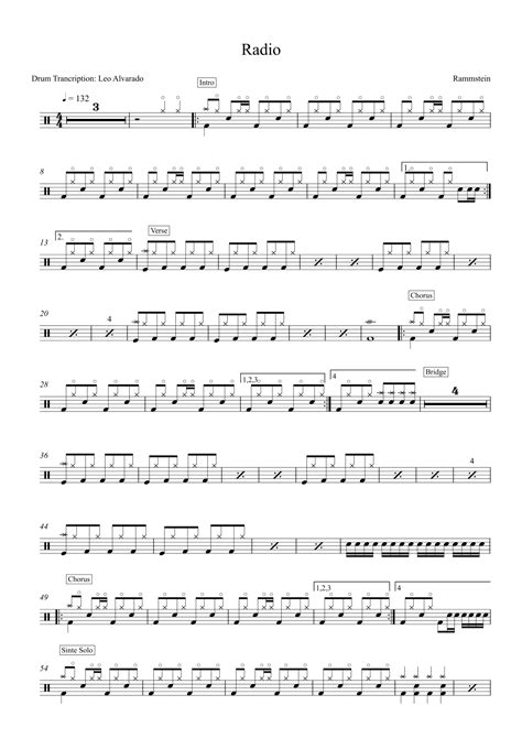 Radio Arr Drum Transcription Leo Alvarado By Rammstein Sheet Music