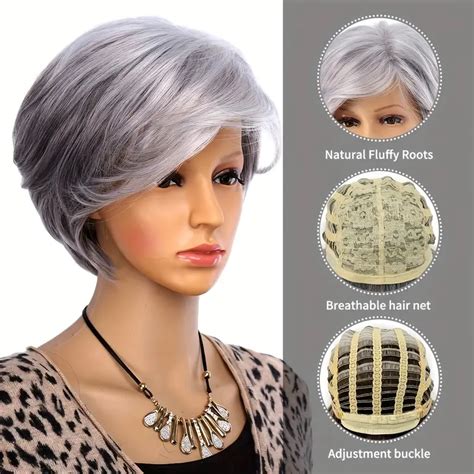 Short Grey Pixie Cut Wigs Women Layered Synthetic Hair Mixed Temu