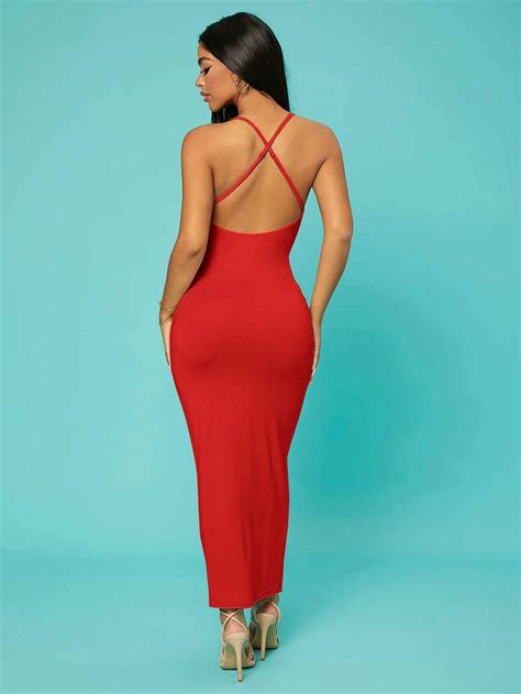 Shein Sxy Solid Criss Cross Backless Bodycon Dress Shein Usa