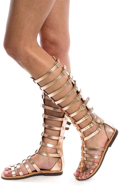 Sandalias De Gladiador Para Mujer Sandalias Romanas Hasta La Rodilla