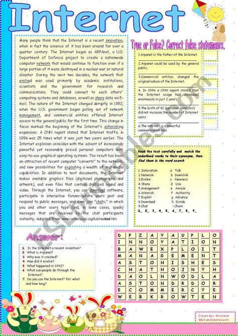 INTERNET ESL Worksheet By LUCETTA06