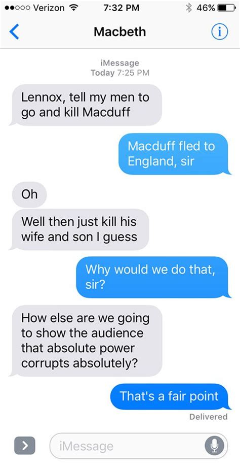 Macbeth As Told In A Series Of Texts The Sparknotes Blog A Level