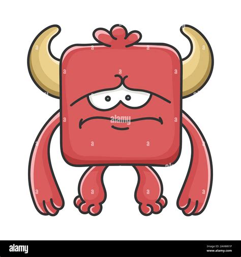 Triste Cuadrado Rojo Diablo Cartoon Monster Aislado En Blanco Imagen Vector De Stock Alamy