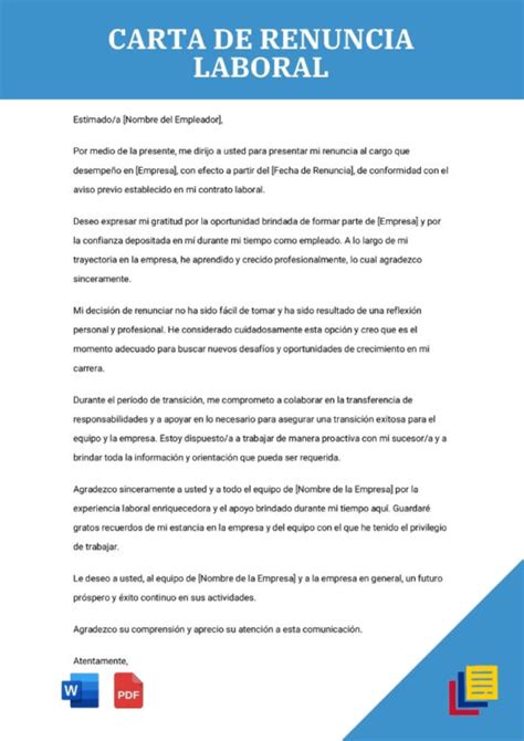 Carta De Renuncia Laboral Descarga Ejemplos Y Modelo