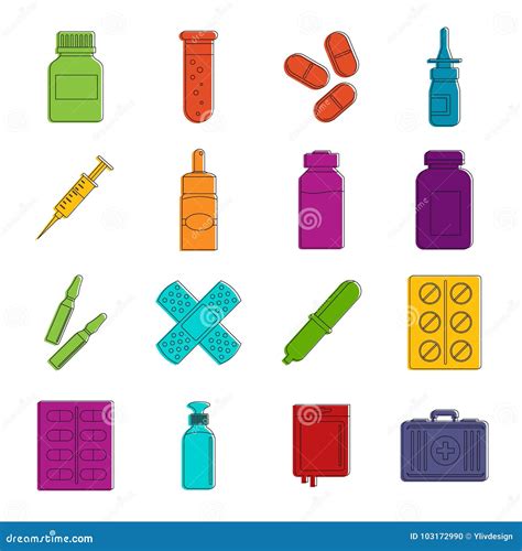 Different Drugs Icons Doodle Set Stock Vector Illustration Of