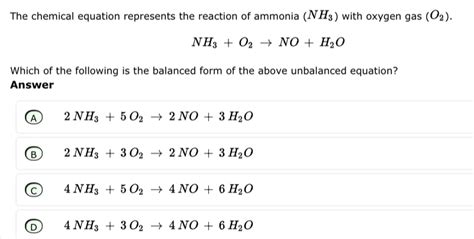 Solved The Chemical Equation Represents The Reaction Of Ammonia Nh