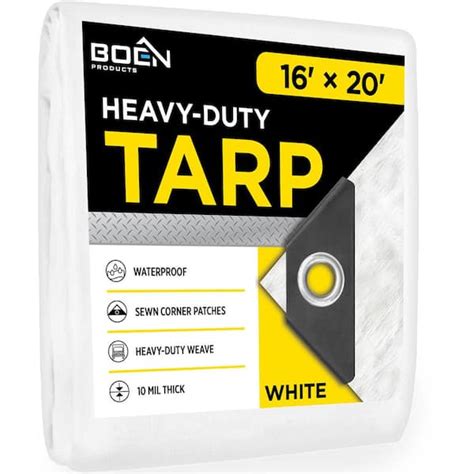 BOEN 16 Ft X 20 Ft White Poly Heavy Duty Waterproof Tarpaulin Great