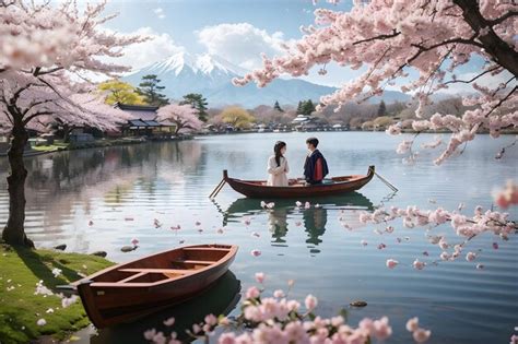 Premium AI Image | Amazing Japanese spring scenery with falling cherry ...