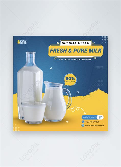 Blue And Yellow Milk Social Media Post Template Imagepicture Free