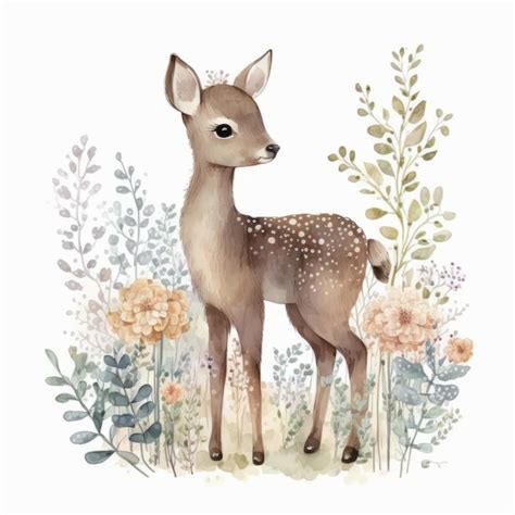 Premium Photo Cute Baby Deer Watercolor Illustration Ai Generative