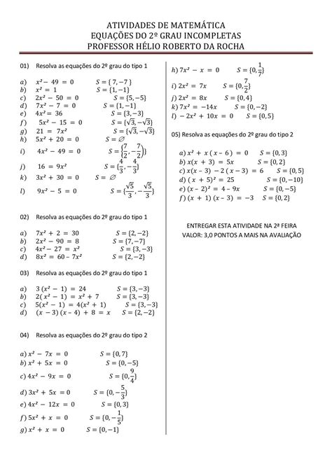 Lista De Exercícios Equação Do 2 Grau Pdf Zuledu