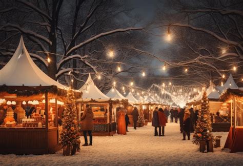 Premium AI Image | an outdoor christmas market in sweden covered in snow