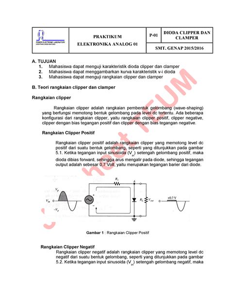 Elektronika Anolag Modul Dioda Clipper Dan Clamper Praktikum