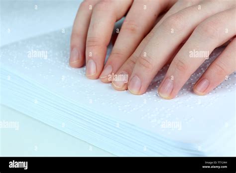 Blind Woman Read Book Written In Braille Stock Photo Alamy