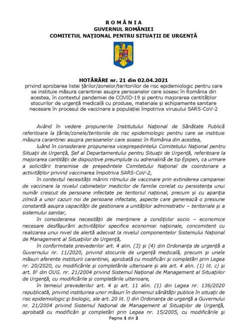 Hot R Rea Nr Din Privind Aprobarea Listei Rilor Zonelor Teritoriilor De Risc