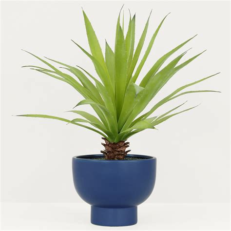 Agave Artificiel Pot C Ramique Bleu Cm