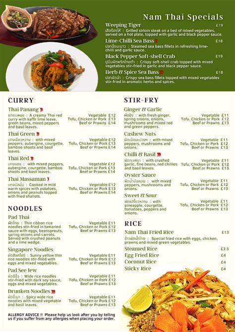 Nam Thai Restaurant Bromley S Full Menu Online