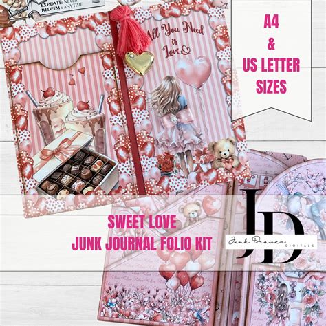 Valentines Day Junk Journal Folio Kit Sweet Love Pink And Red Journal